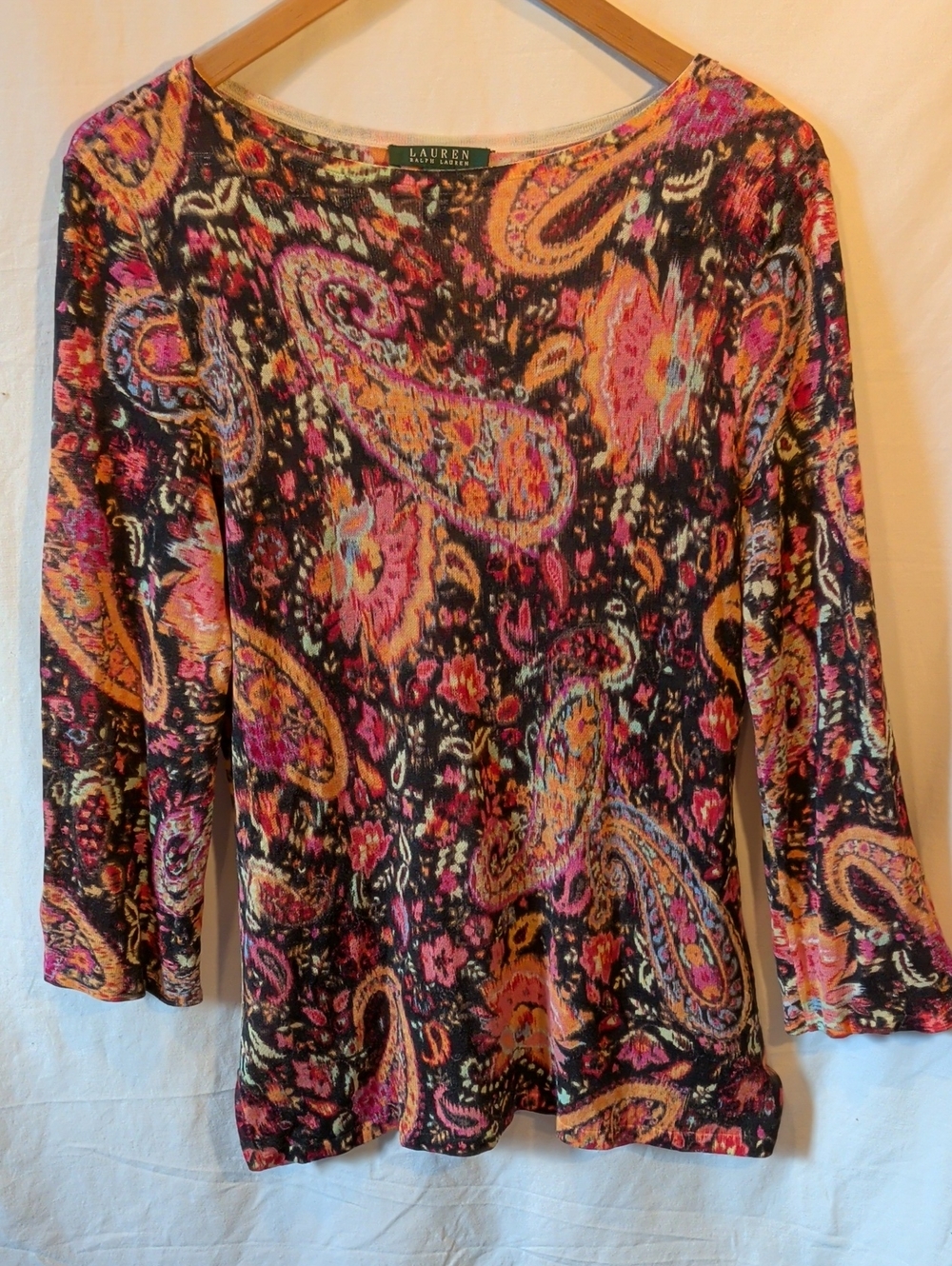 Lauren Ralph Lauren Paisley Knit Top in Pink, Orange & Black